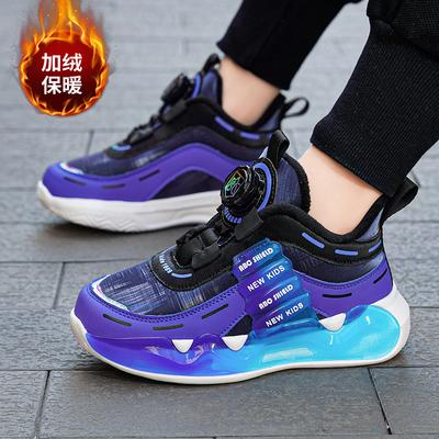 Children's Little Girl 7 Years Old Winter Classmate Fleece Warm Rotating Button Wear-resistant Running Boys Sports Shoes