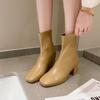 Fashion Women's Temperament Square Toe Short Boots 2024 Spring and Autumn New Style White Thick Heel Fashion Simple Single Shoes Summer