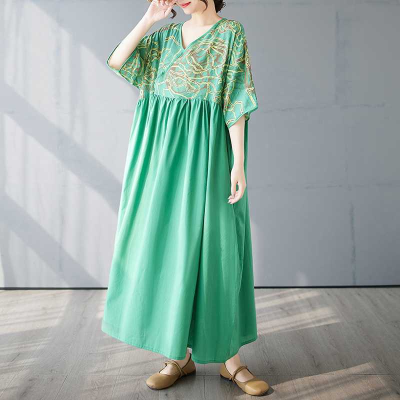 

Летнее платье из хлопка и льна в стиле пэчворк, ретро-стиль, длинная юбка One size