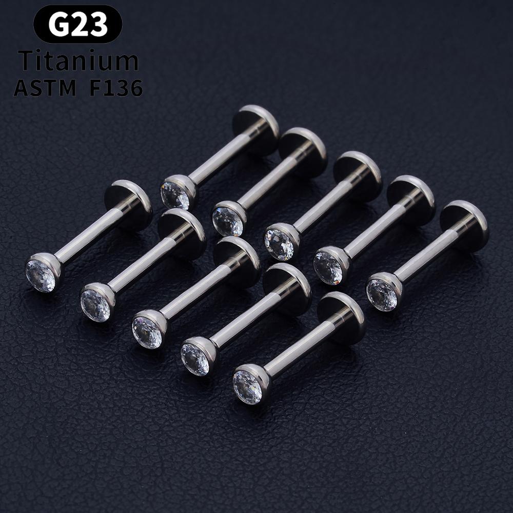 10 PZ Titanio ASTM F136 G23 Piercing Labret Anello Labbra Stud Orecchino CZ Orecchio Trago Cartilagine Helix Daith Pierc Gioielli 16/18/20g