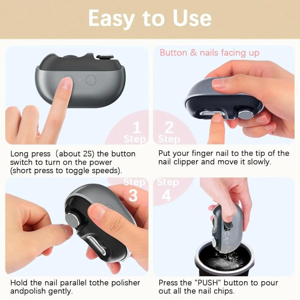 USB Rechargeable 2-Speed Electric Nail Clipper Trimmer & Polisher with LED Light & Clip Storage for Kids Seniors Adults
