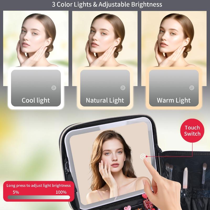 twill cosmetic case fashionable and simple cosmetic case with mirror and lamp large capacity light luxury cosmetic case luggage