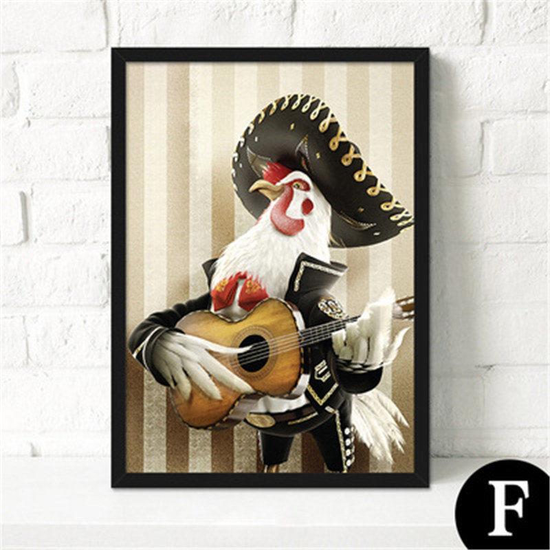 

Скандинавская декоративная картина на холсте, мультяшные постеры, г-н. Свинья, крупный рогатый скот, петух и собака, играющая на гитаре для детской спальни 21x30 No Frame