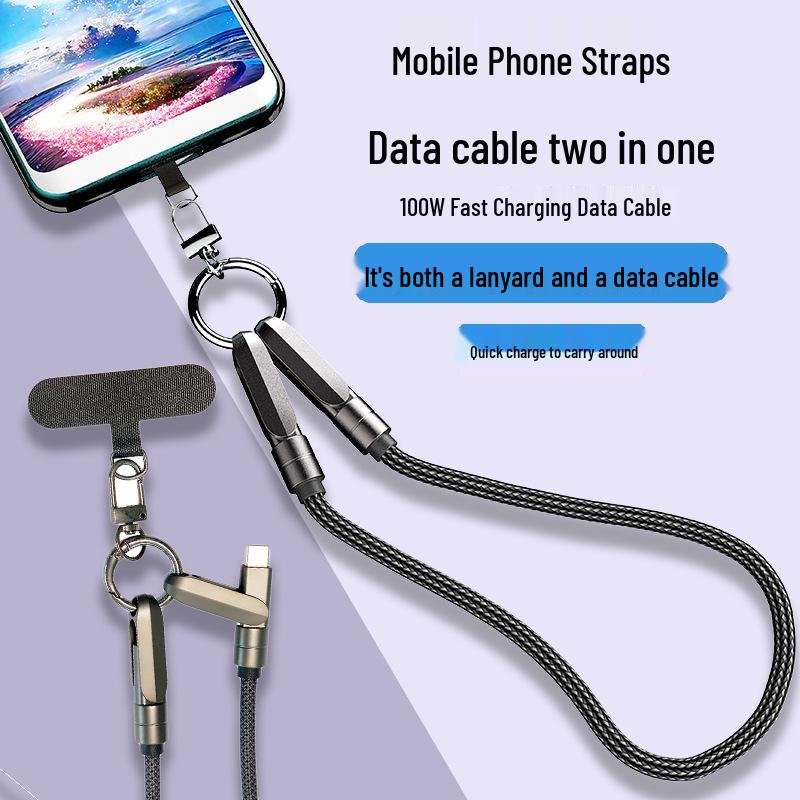 Phone Lanyard Type-C PD100W Braided Fast Charging & Anti-Lost Cable Type-C to Type-C 100W 1.2m темно-серого