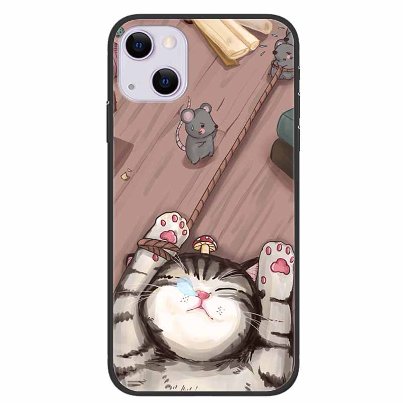 For iPhone 14/14 Plus Case Black Silicone Soft TPU Luxury Flower Animal Back Cover For iPhone 14/14 Plus New Shells for iPhone14