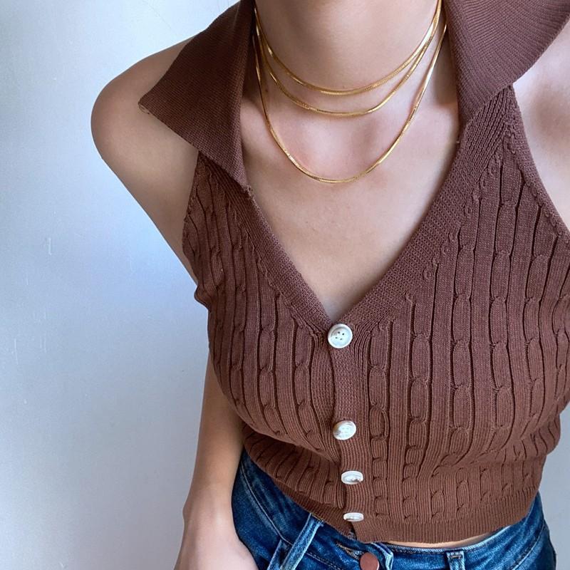 Personalized long snake bone chain sweater necklace chain double-layer stacking niche design stacking basic plain chain