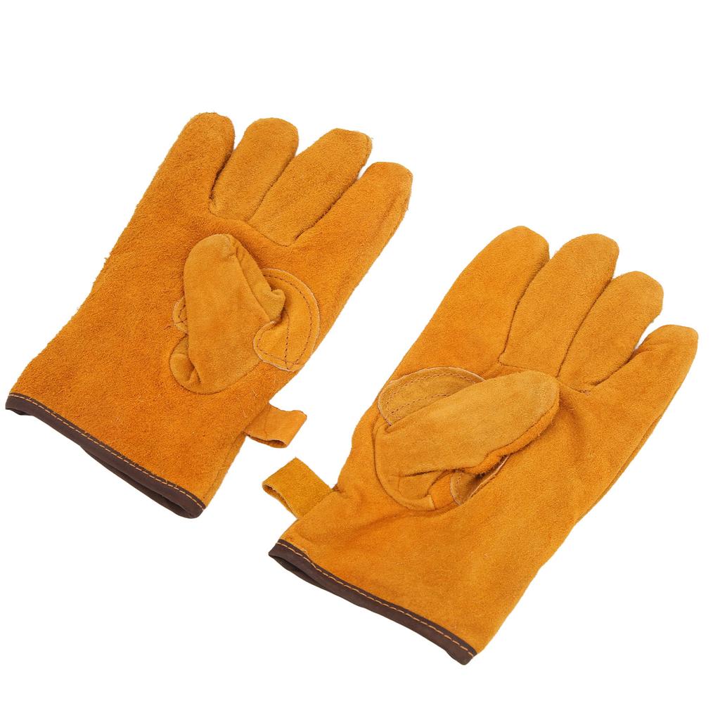 Heat Resistant Gloves Calf Leather Polyester Hand   BBQ Grill Oven Mitts Short Type