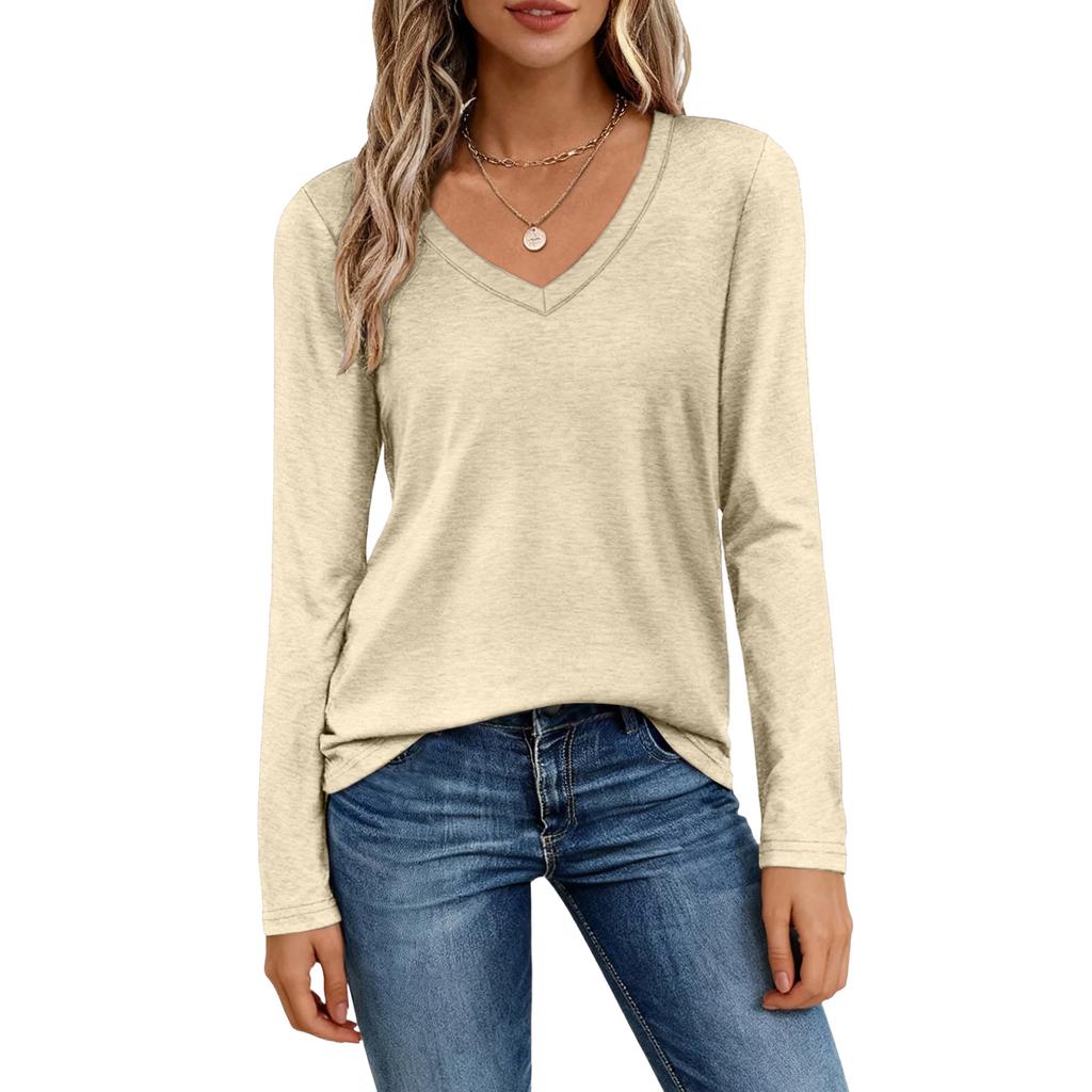 Women's Fashion Casual V,Neck Color Loose,Fit Versatile T,Shirt Top
