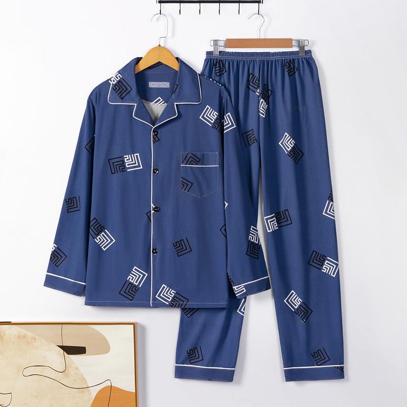 Men's Spring and Autumn Cotton Two-piece Pajamas Set Homewear Large Size Thin Section of Autumn Homewear