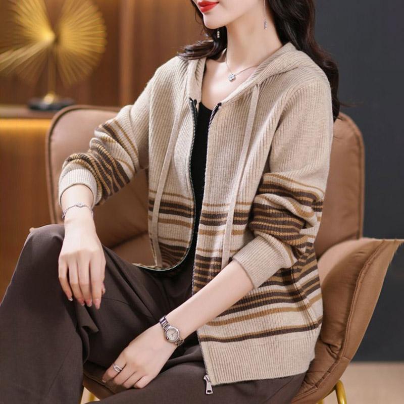 Coat for Women Knitted Sweater Coat Plush Autumn Winter Thickened Fleece Sweatshirt Oversize Casual Zipper Hooded Sweater Coat