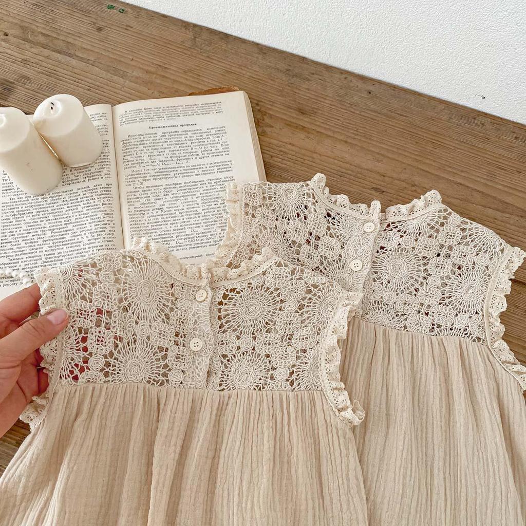 Infant Girls' Seersucker Ruffle Lace Sleeveless Dress