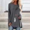 Women Fashion Plus Size Print Round Neck Long Sleeved Long T-shirt Blouse