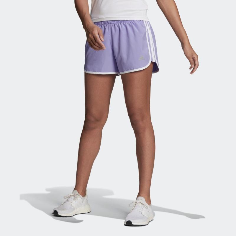 Adidas Logo Print Mid-Rise Drawstring Sports Shorts Women Shorts Light-Purple HC1769