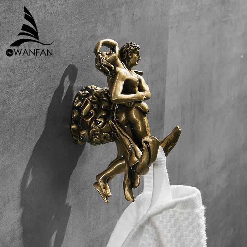 Romantic Gold Bathroom Towel Hook Robe Brass Coat and Clothes Hook, Classic Heavy Duty Wall Hook for Bathroom MB-0812B