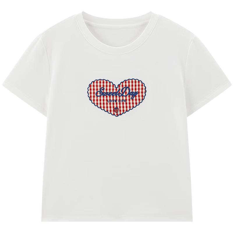 

Leting Plaid Love Patch Short Sleeve T-Shirt M