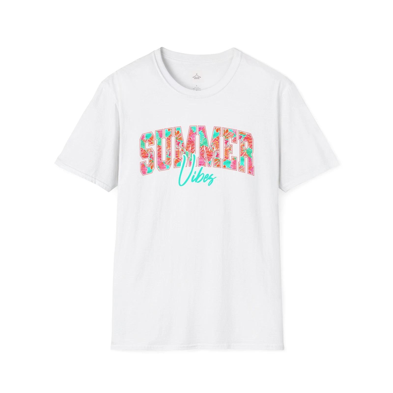 Summer Vibes T-Shirt | Floral Text, Tropical Colors M