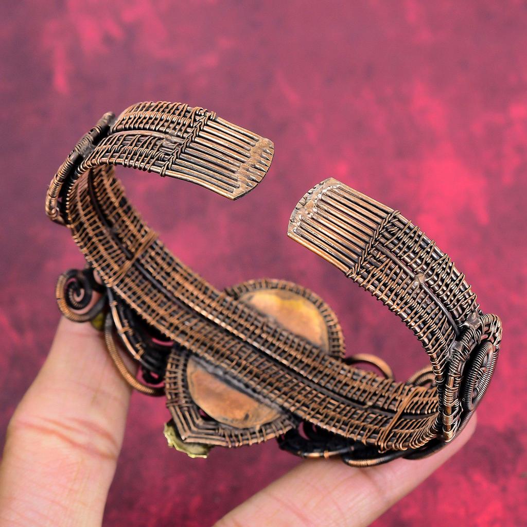 Red Fire Labradorite Cuff Bracelet Copper Wire Wrapped Bangle Adjustable Gemstone Cuff Bracelet Handmade Bangle Flower Jewelry Gifts for Mom