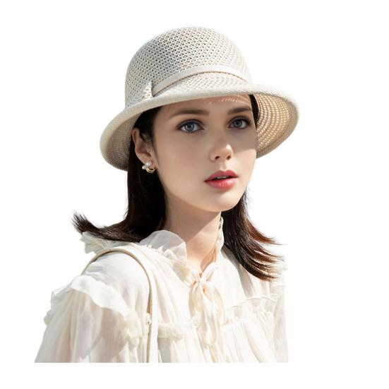 

Women Basin Hat Flower Bow Decor Wide Brim Summer Bucket Hat Face-Slimming Outdoor Travel Beach Hat Headwear B