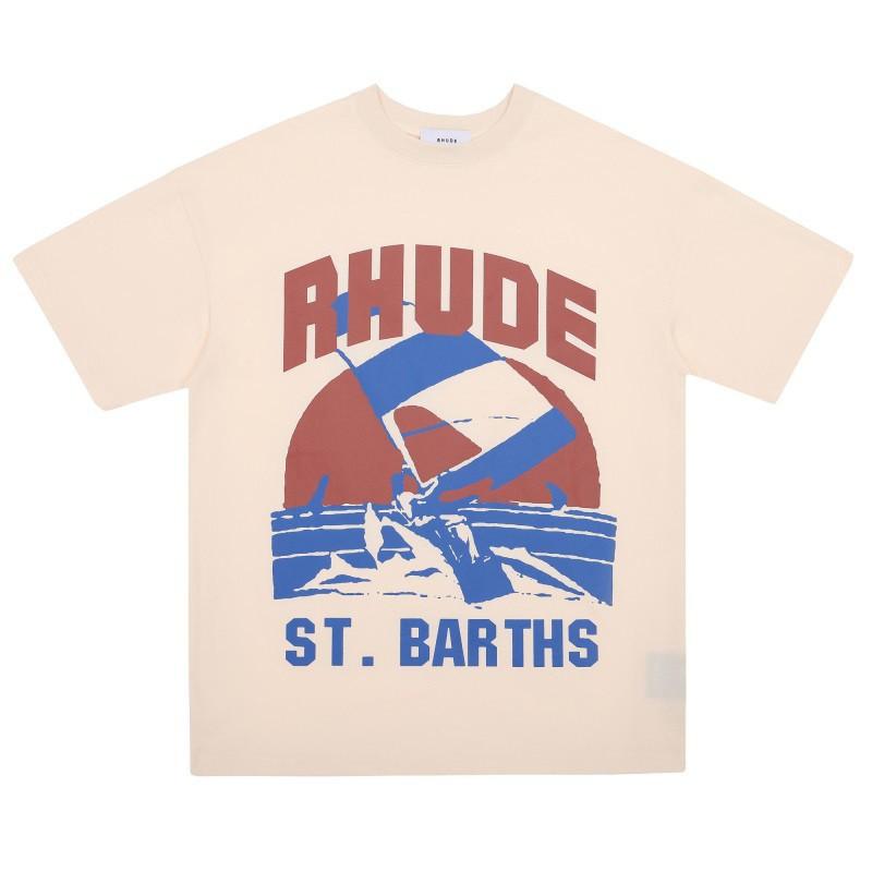High Street Oversize Couple T-Shirt American Streetwear Print YYZP RHUDE Short Sleeve Tee Teens