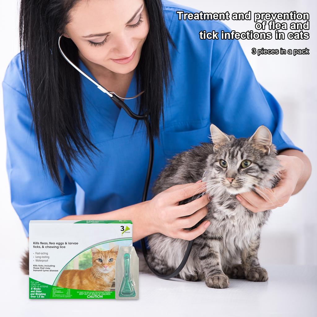 3 szt (łącznie 1,5 ml) Miejscowy lek przeciwpasożytniczy do leczenia i zapobiegania infekcjom pcheł i kleszczy u kotów