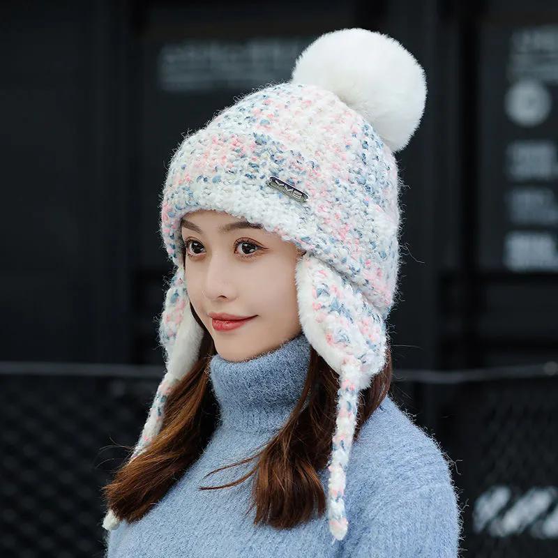 

WTEMPO Женские зимние теплые повседневные шерстяные шапки с защитой ушей из флиса, для катания на лыжах, велоспорта, вязаные шапки-бомберы One Size белый