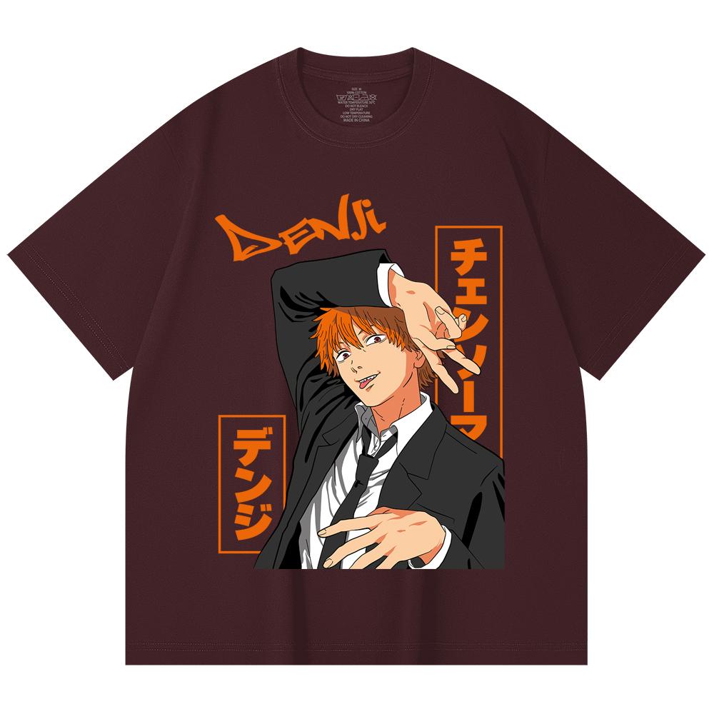 

230 Gsm 100% Cotton Chainsaw Man V56 Denji Print Unisex Heavy Cotton T Shirt 2XL