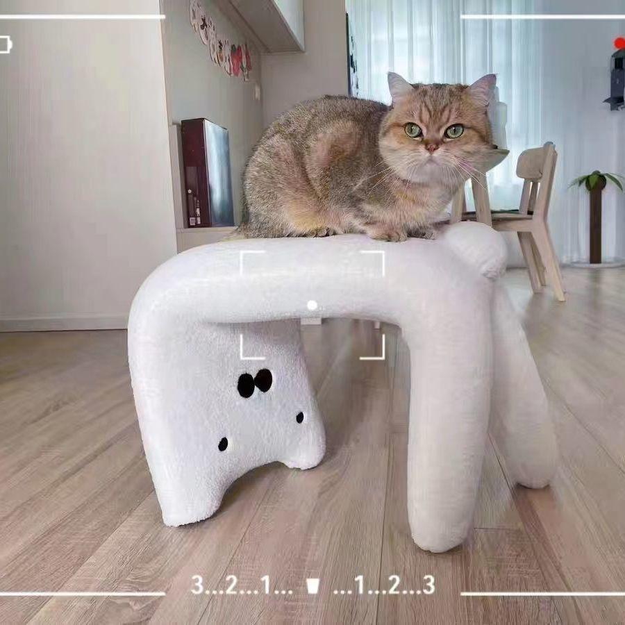 Dressing Stools Armless Plush Entryway Chairs Cute Cat Makeup Room Footrest Vanity Stool for Living Room Bedroom Furniture