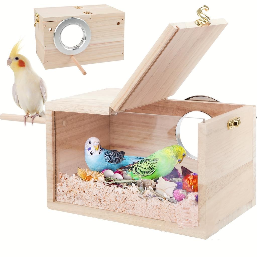 Wooden Bird Breeding Box S/M/L, Clear Acrylic Back, Easy Cleaning. For Parrots & Budgies. Perfect Gift for Bird Lovers!