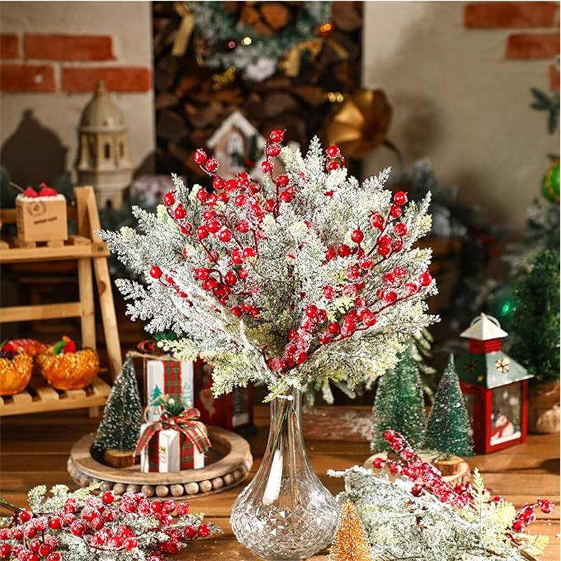 1Pcs Christmas Tree Hanging Ornament Artificial Red Berry Pine Cones Branch DIY Wreath Accessories for Home Party New Year Decor