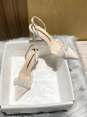 Female Spring Summer 2026 French Transparent Pointed Head Small Heel White High Heels Fine Heel Single Shoes Elegant Generous Classic Women's Shoes