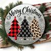 Iron Wall Art Merry Christmas Tree Wreath Leopard Print Durable Metal Decor Indoor Outdoor