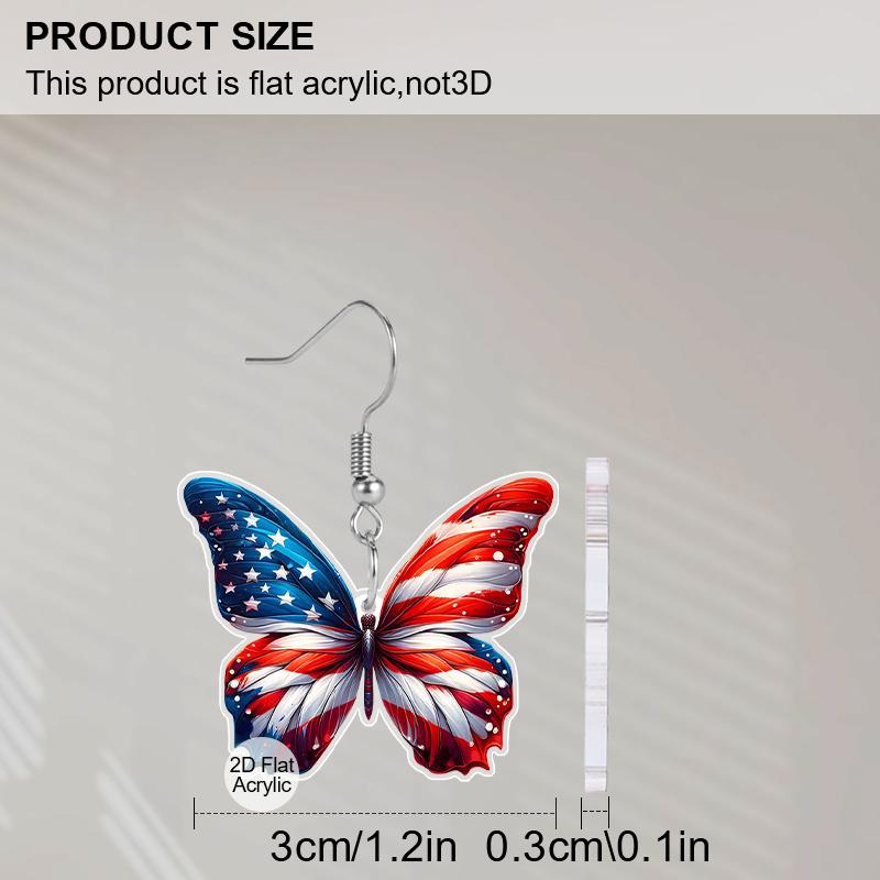2D Flache Bunte Schmetterling Amerika Flagge Acryl Material Hängende Ohrringe Leichte Bunte Ohrringe für Damen Schmuck Geschenke