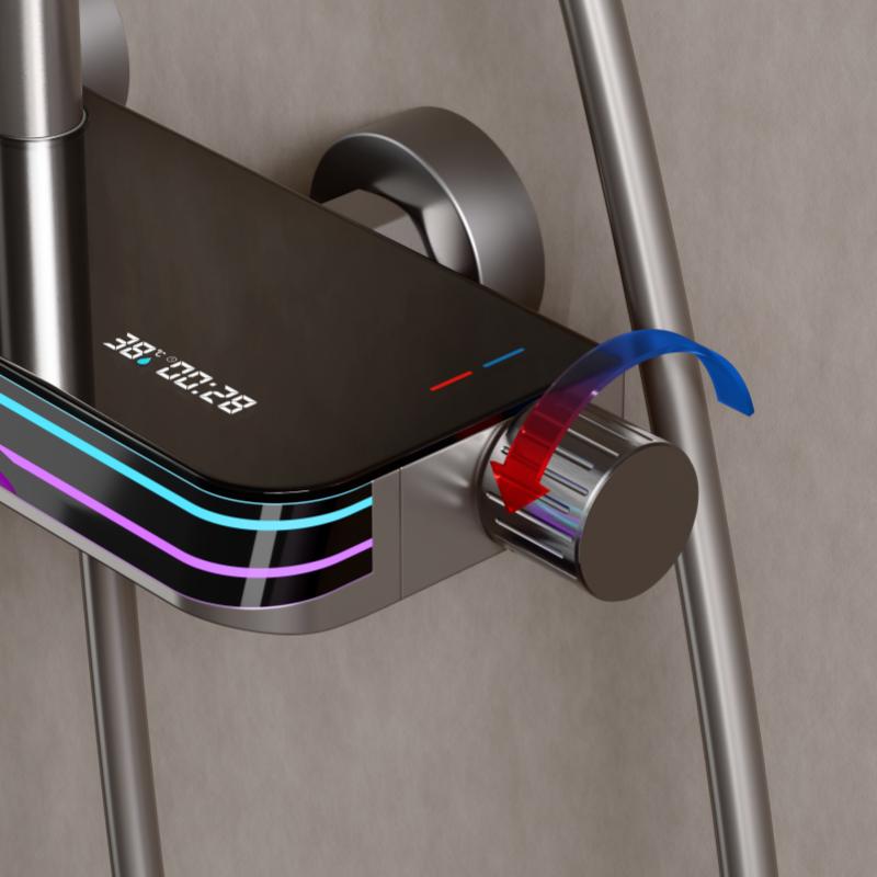 Digital Display Shower Set Rainfall Bathroom Shower Faucet Kit With Bidet Wall Mounted Brass Hot Cold Water Mixer Tap System