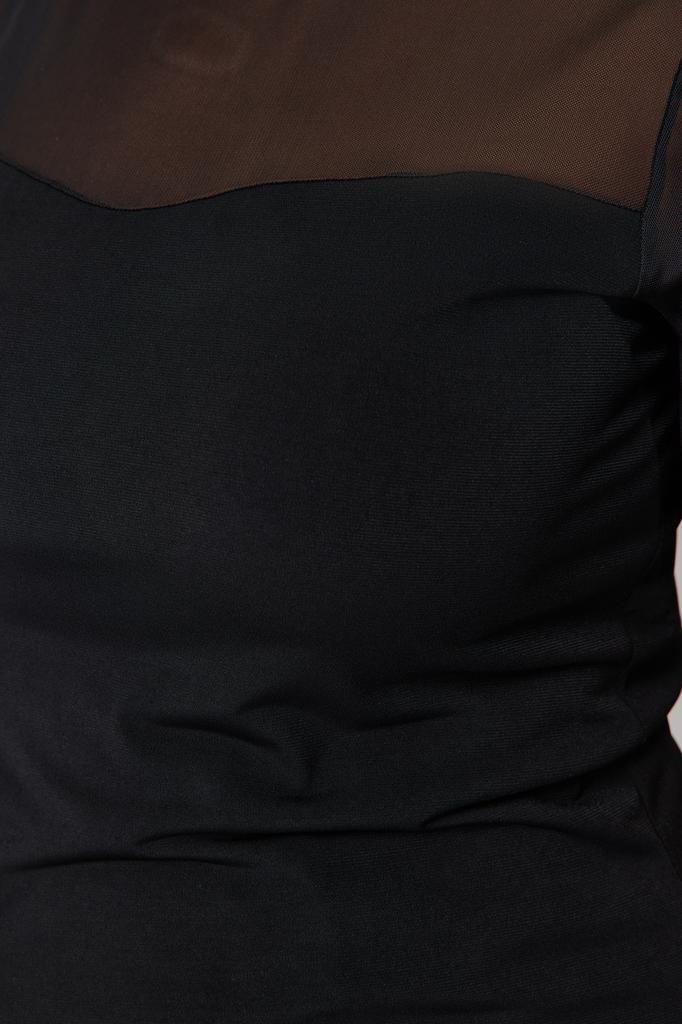 Damen Stil Übergröße Schwarz Herzausschnitt Mesh-Details Gestrickte Bluse