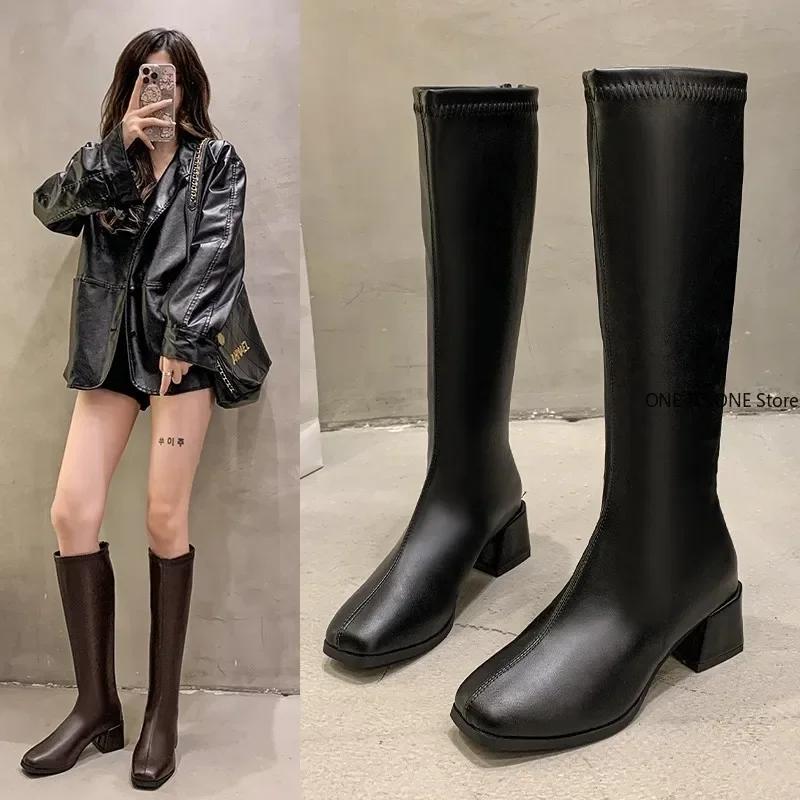 Fashion 2025 Women's Shoes Winter Soft Leather Long Boots Woman Shoes Slim Woman High Boots Fashion Women Knee-High Boots High Heel