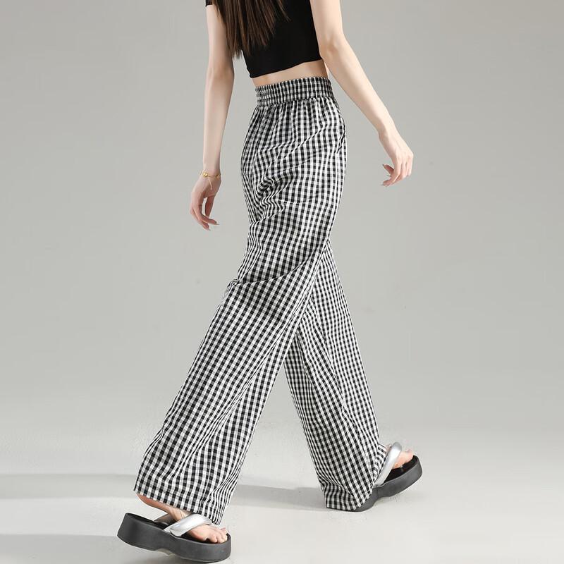 

TonLion Women s 2025 Spring Retro Plaid Straight-Leg Pants XL