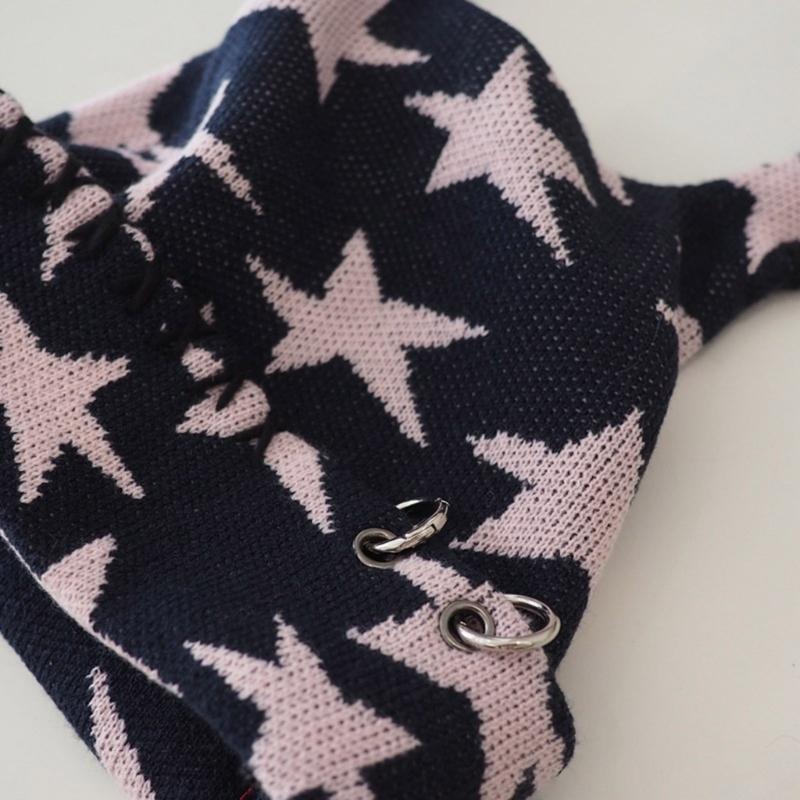 Lovely Bunnies Ear Knitted Hat Star Pattern Winter Hat Outdoor Softable Warm Hat for Winter Warmth