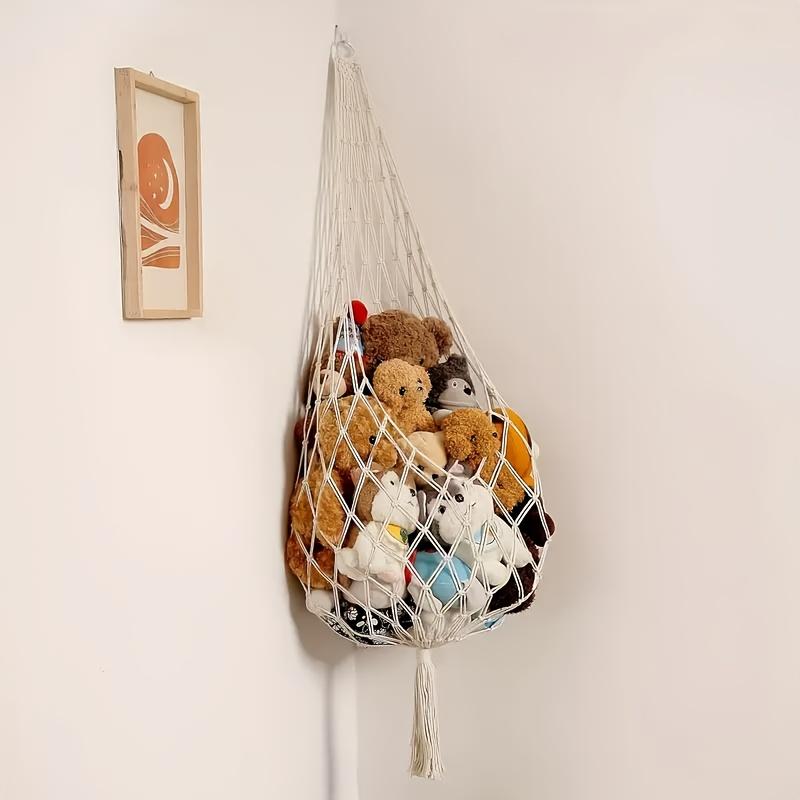 Amaca in Macramè per Conservare Peluche, Grande - Arredamento Stanza Boho Angolo Porta Giocattoli Rete Organizer Appeso per Peluche