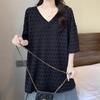 Mid-length Style V-neck T-shirt Loose Casual and Versatile Short-sleeved Top