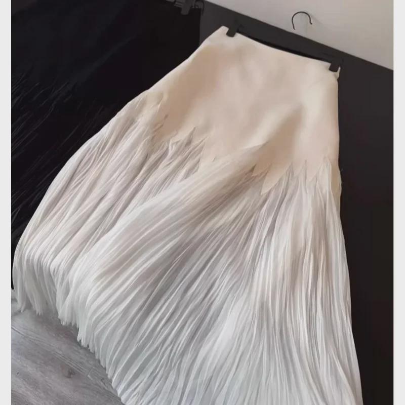 High-Waist Petal Pleated Lace Skirt - Elegant Summer Long Skirt for Women