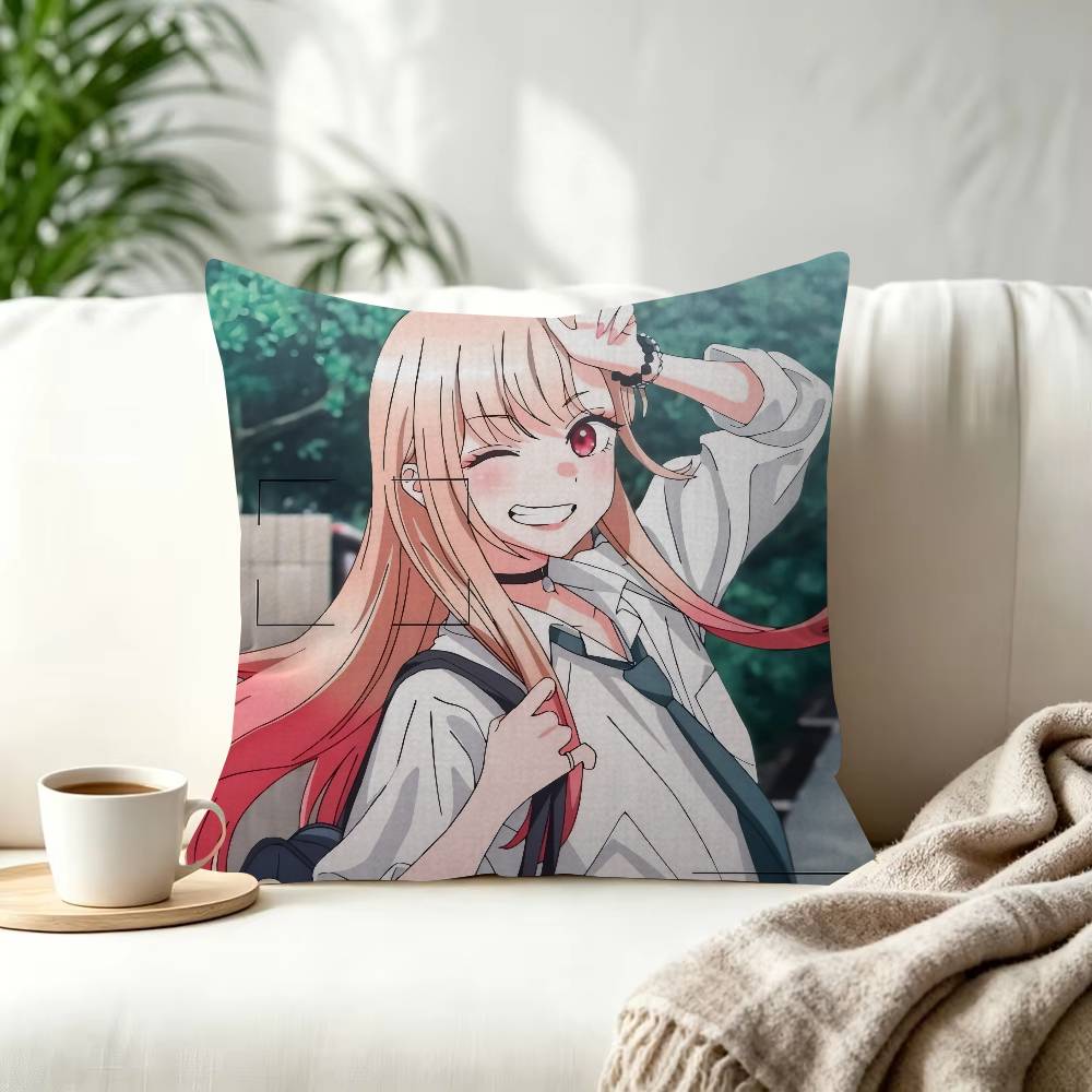 Kwaii Anime MMarin Kitagawa Decorative Polyester Throw Pillow Cover Square Suitable for Home Office Coffee Shop Decor