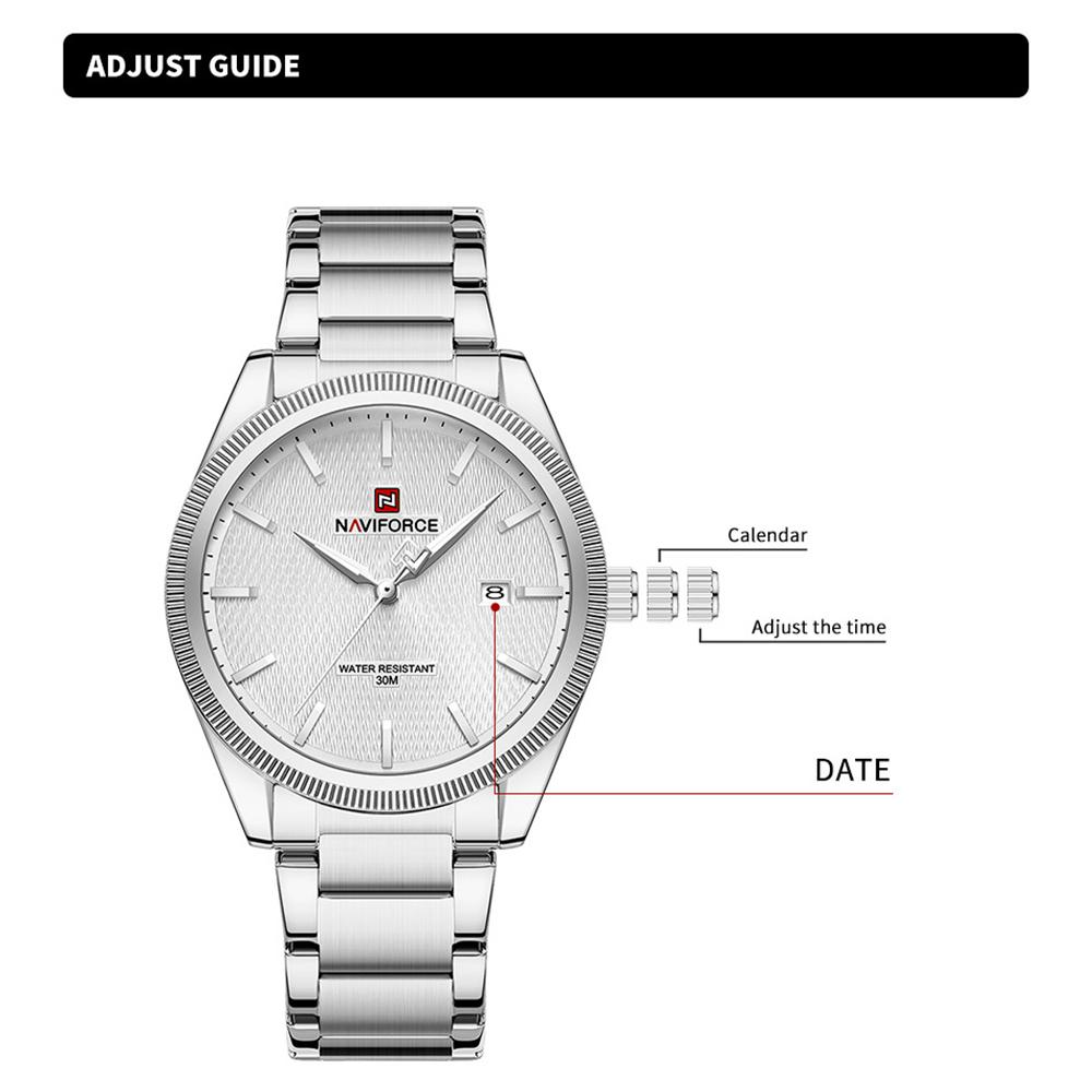 Naviforce Original Simple Men Watch Calendar Quartz Movement Luminous Pointer Waterproof 3ATM Stainless Steel Strap Men Watch NF9276S