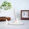 Luxury Ceramic White Rabbit Incense Holder - Mini Porcelain Moon Rabbit Dish for Tea Table Incense Stick and Burner Ornament.