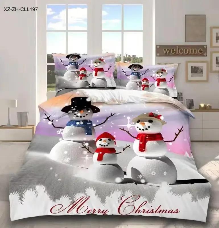 House de couete 3d Beding Set Adult People Single Litle Snowman Bedsets Soft Duvet Cover Winter Super Soft Carton Duvet Set Pilowcases
