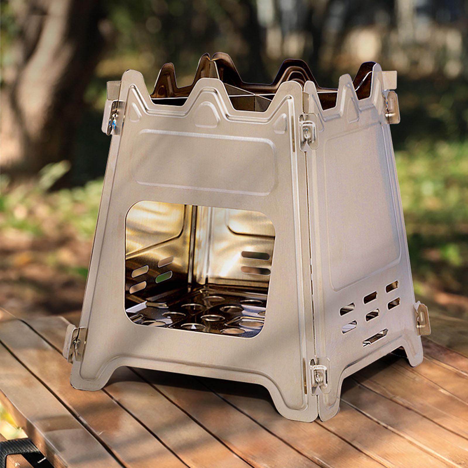Outdoor Stainless Steel Square Wood Stove Camping Hike Folding Mini Card Portable Multi-function Stove Camping Equipment серебряный