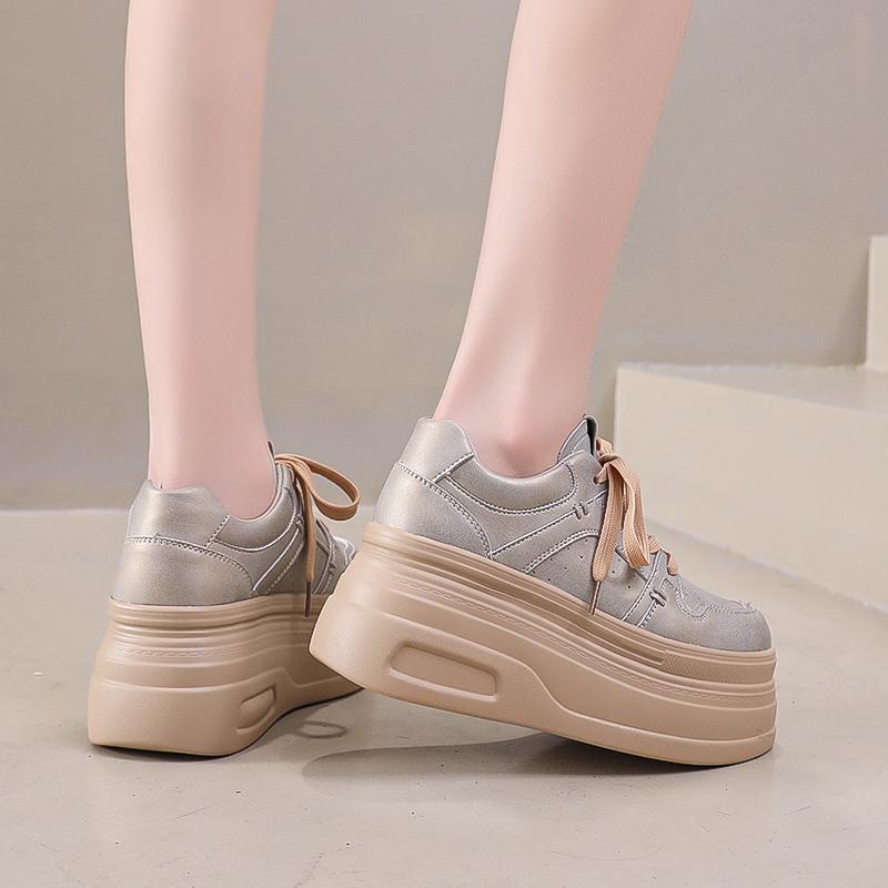 Fashion Women's Autumn Thick Bottom Shoes Breathable Synthetic Vulcanize Flats Shoes Sneakers Versatile Rubber Sole White Walking Shoes