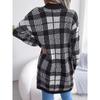 Dámský podzimní a zimní kostkovaný krajkový ležérní kardigan s lucernovými rukávy
