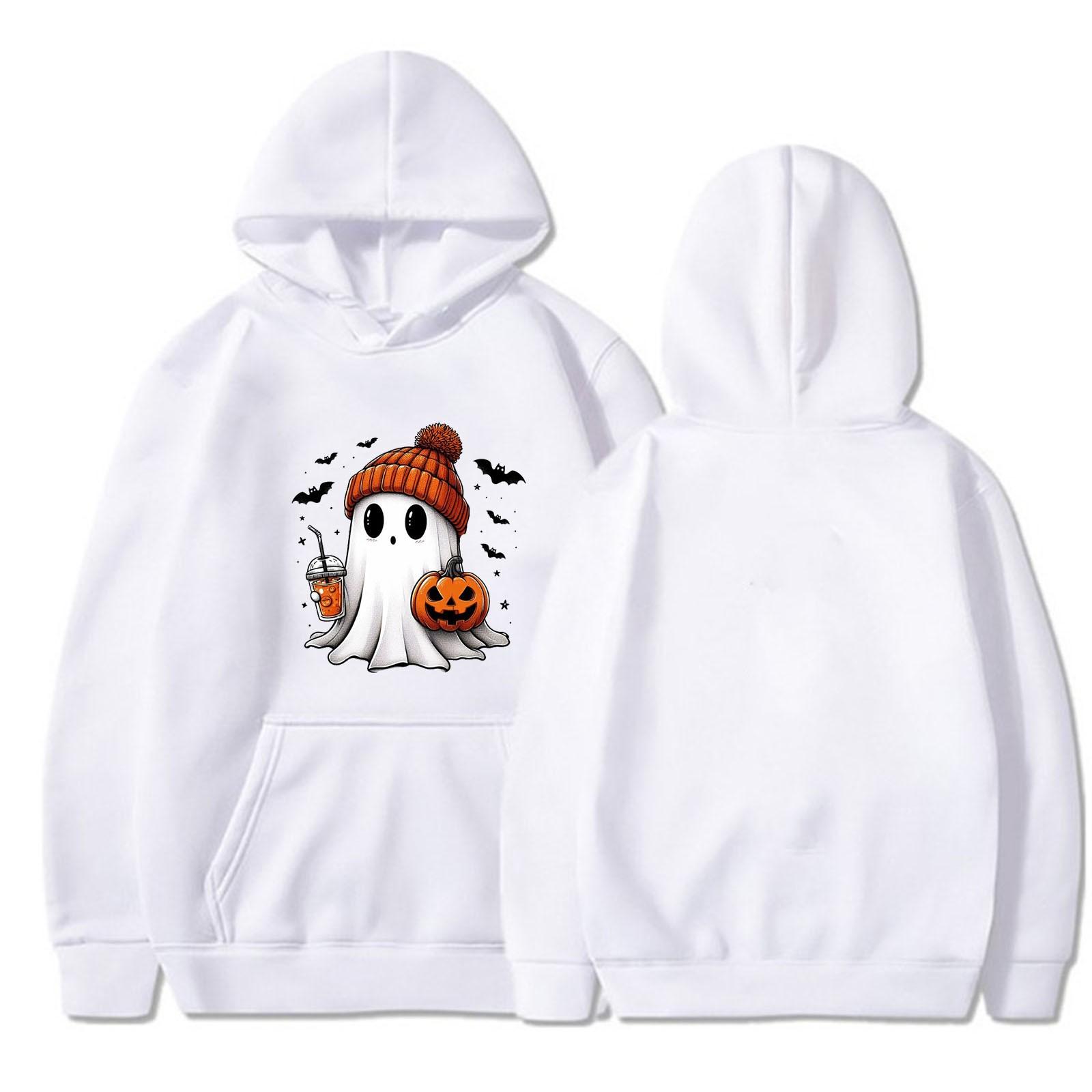 

Женская однотонная толстовка с капюшоном с длинным рукавом и принтом на Хэллоуин M белый