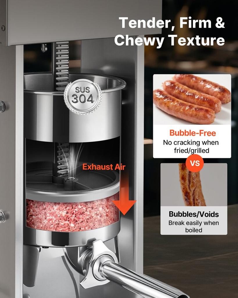 Electric Sausage Stuffer, 22 LBS / 10 L Vertical Meat Stuffer, Stepless Speed Control and Foot Pedal, Stainless Steel Heavy Duty Sausage Filler with 4