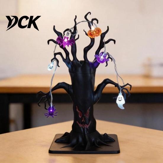 Light Up Ghost Tree for Party Lighted Halloween Spooky Dead Tabletop Decor, Face Haunted Scary Atmosphere Props Bar with Pumpkin Spider LED